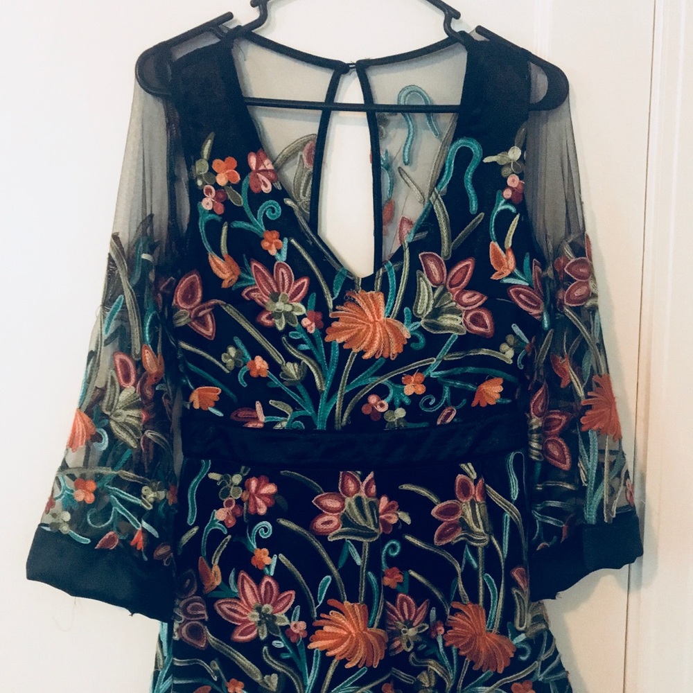 Black Satin Floral Romper (Medium)